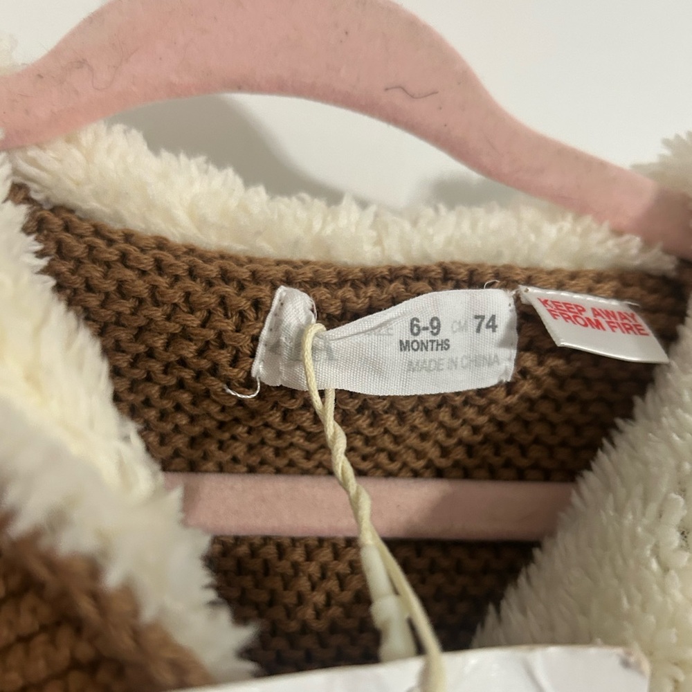 Zara Brown Knit Kids Jacket with Faux Fur Collar - Picture 4 of 6